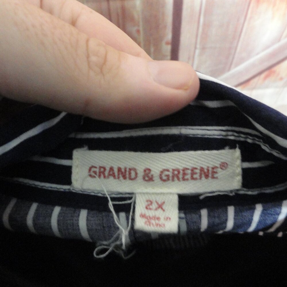Grand & Greene stripped blouse button up, roll up sleeves, 2 XL gently worn - Picture 3 of 8